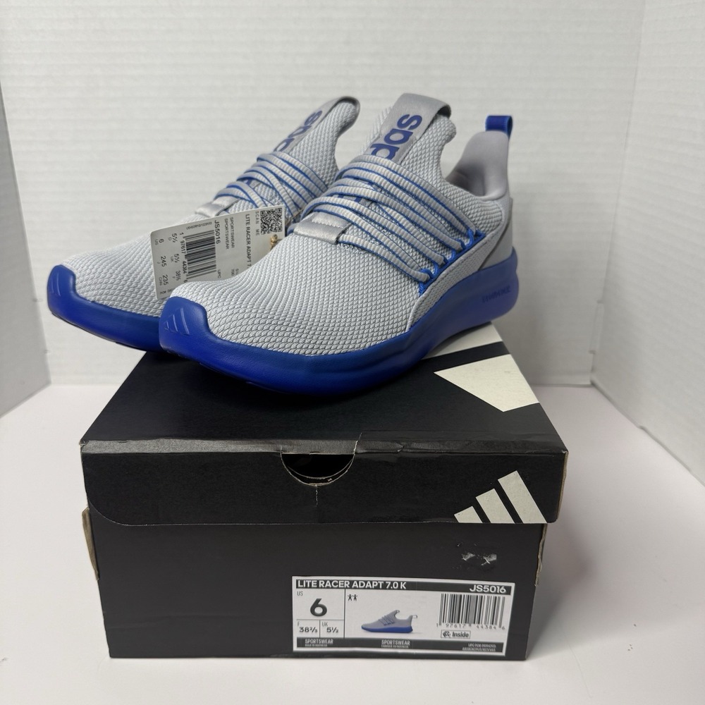 adidas Lite Racer Adapt 7.0 K Unisex Kids Athletic Sneaker Gray/Blue US 6 JS5016